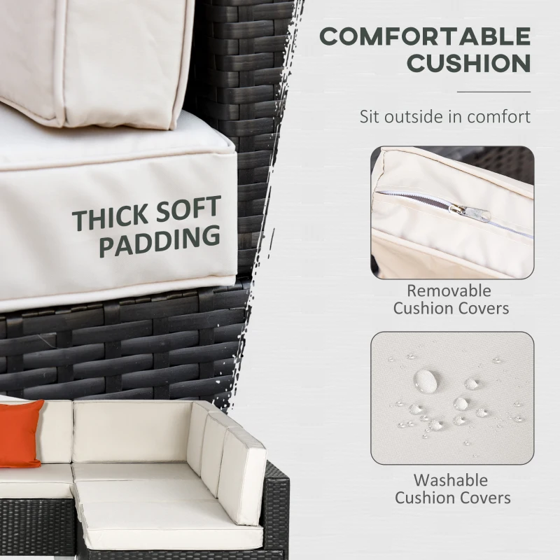 Outsunny 7pc Wicker Sectional Set Outdoor Sofa Set Backyard Patio Furniture with Buckle Connected No Screws Assembly