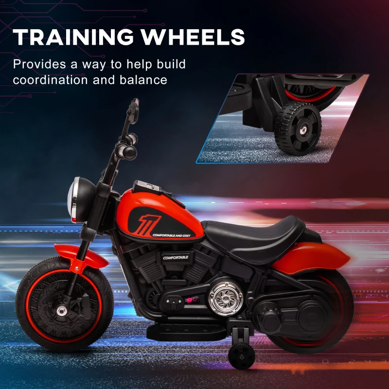 Aosom 6V Kids Motorcycle w/ Training Wheels, Single-Button Start, Red(m-5)