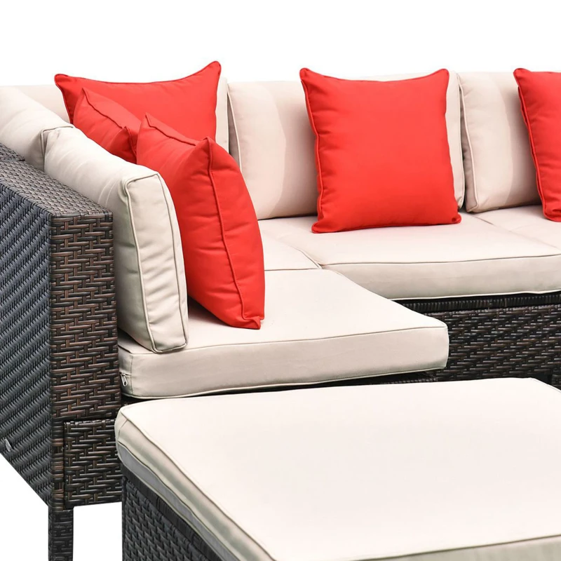 Outsunny Patio Furniture Set, 9 Piece Outdoor Sectional Sofa, All-Weather PE Rattan Wicker Conversation Set with Chairs, Ottoman, Loveseat, Coffee and Side Table, Cushions, Sand