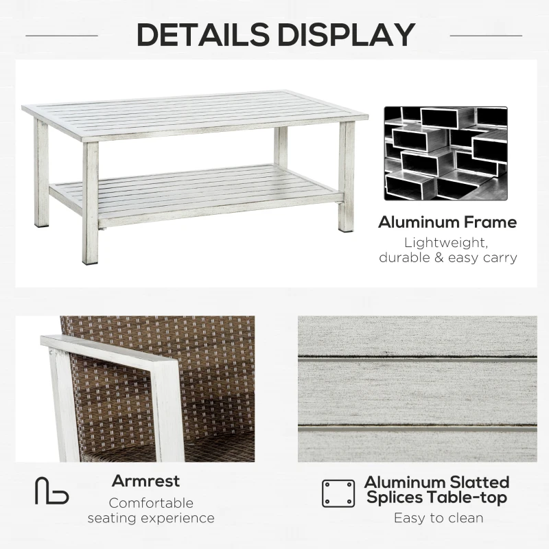 Outsunny Aluminum Patio Furniture Set, 5 Piece Modern Outdoor Conversation Set with Loveseat Sofa, Chairs, Cushions, Coffee Table & Side Table, Gray