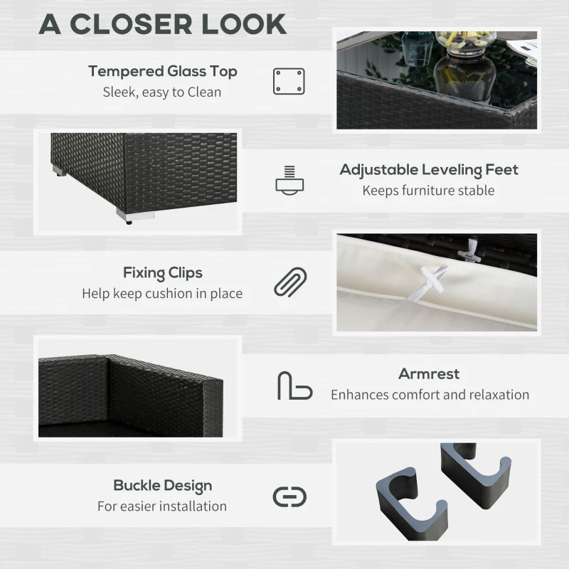 Outsunny 7 Piece Outdoor Patio Furniture Set, PE Rattan Wicker Sectional Sofa Set with Buckling Couch Cushions, Throw Pillows & Coffee Table, Dark Brown, Beige, Orange