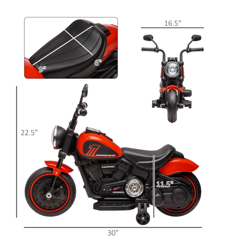 Aosom 6V Kids Motorcycle w/ Training Wheels, Single-Button Start, Red(m-3)