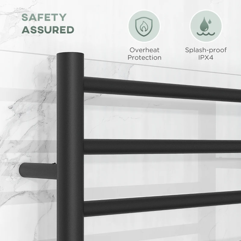 HOMCOM Wall Mounted Heated Towel Rack 10-Bar Electric Towel Warmer with Timer Adjustable Temperature Plug-in