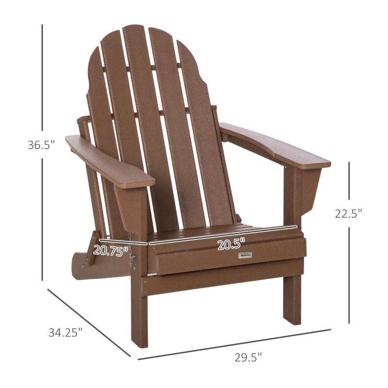 Outsunny Folding Adirondack Chair, HDPE Fire Pit Chair, Weather Resistant Outdoor Chair for Patio, Garden, Backyard, Lawn, Brown