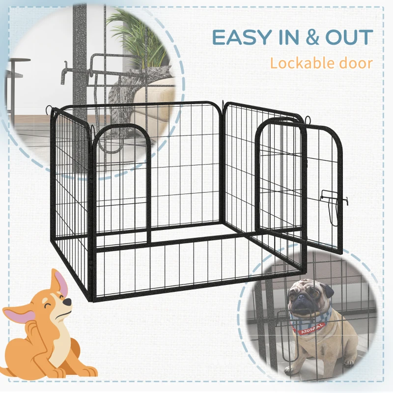 PawHut Metal Pet Playpen Puppy Dog Exercise Fence Pen with Gate Door Indoor Outdoor for Small Animal Rabbit, 32.25"x32.25"x23.5"