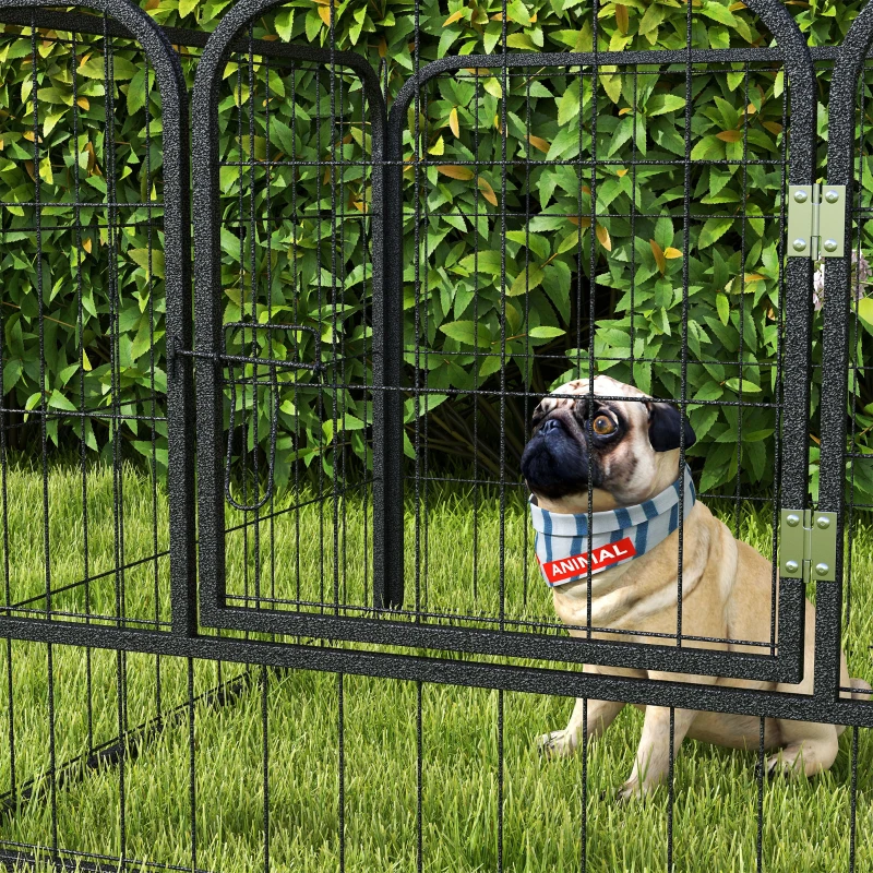 PawHut Metal Pet Playpen Puppy Dog Exercise Fence Pen with Gate Door Indoor Outdoor for Small Animal Rabbit, 32.25"x32.25"x23.5"