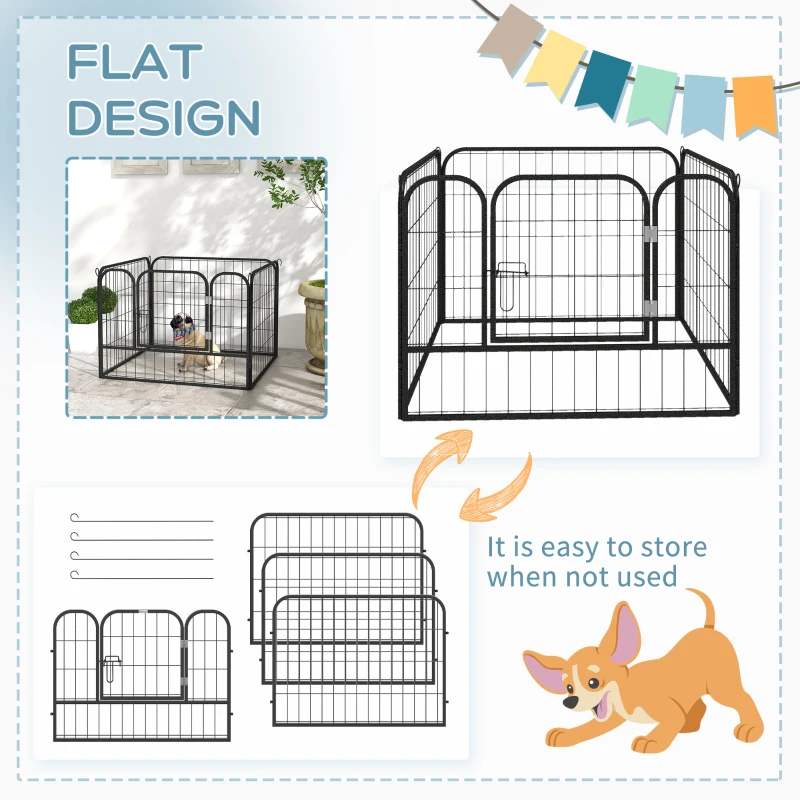 PawHut Metal Pet Playpen Puppy Dog Exercise Fence Pen with Gate Door Indoor Outdoor for Small Animal Rabbit, 32.25"x32.25"x23.5"