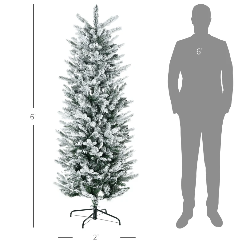 HOMCOM 6' Artificial Flocked Christmas Trees, with Snow Frosted Branches, Auto Open, Steel Base