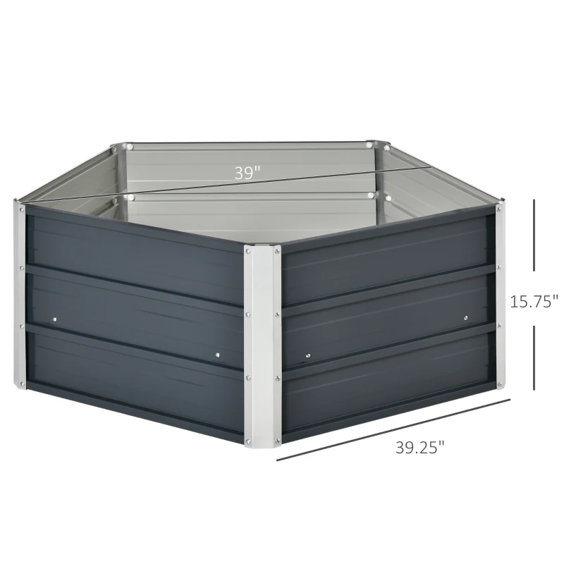 Outsunny 40'' Hexagon Raised Garden Bed, Outdoor Metal Planter Box with Gloves, for Backyard, Patio to Grow Vegetables, Herbs, and Flowers, Gray