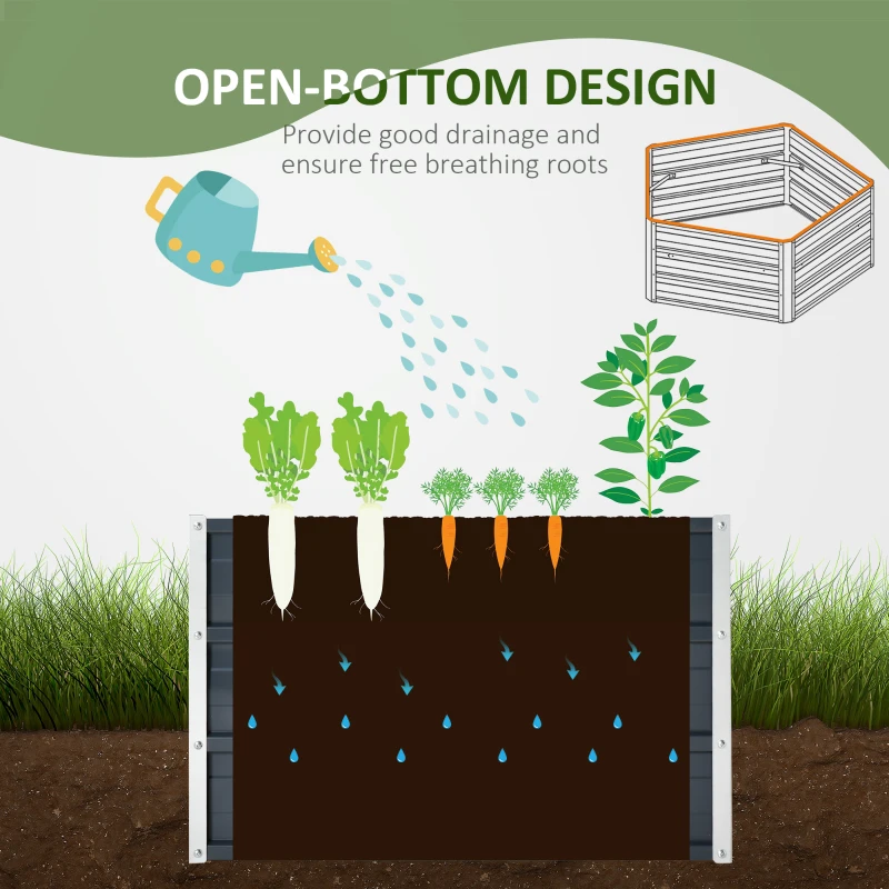 Outsunny 40'' Hexagon Raised Garden Bed, Outdoor Metal Planter Box with Gloves, for Backyard, Patio to Grow Vegetables, Herbs, and Flowers, Gray