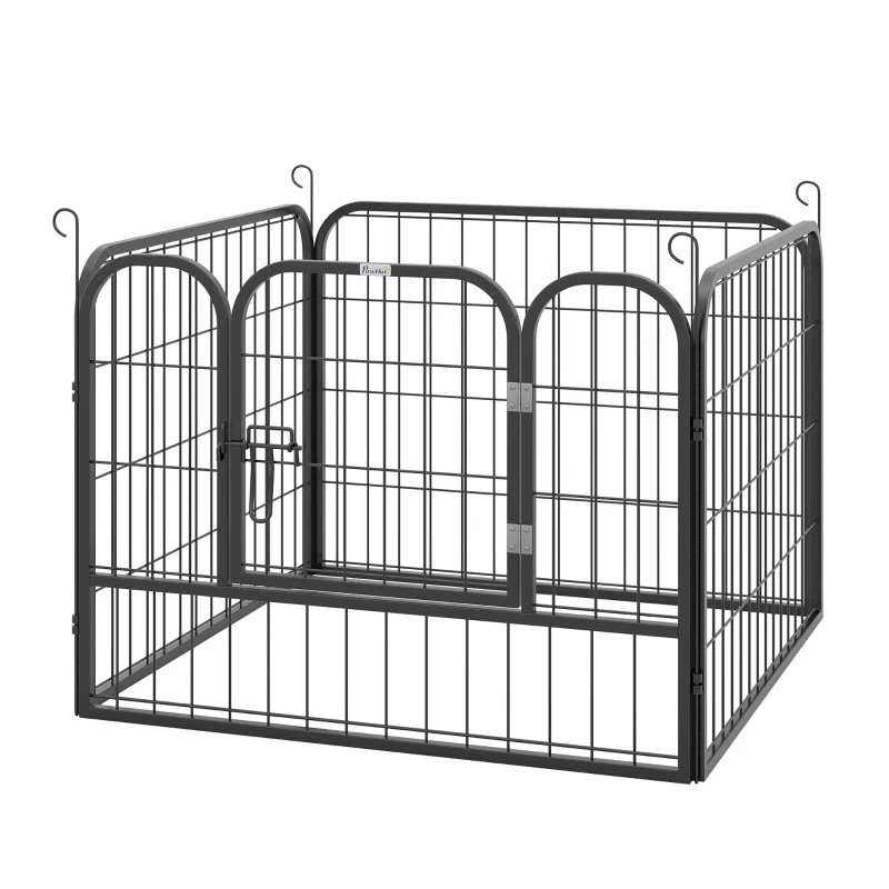 PawHut Metal Pet Playpen Puppy Dog Exercise Fence Pen with Gate Door Indoor Outdoor for Small Animal Rabbit, 32.25"x32.25"x23.5"