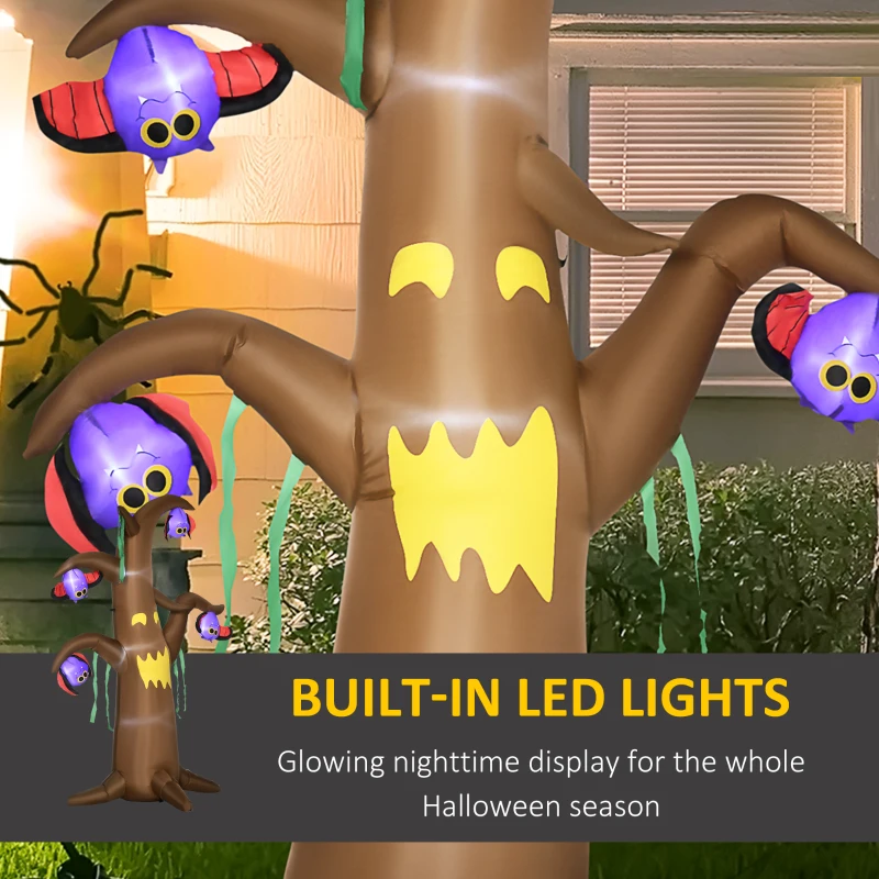 Outsunny 8ft Inflatable Halloween Ghost Tree with Toothy Bats Hanging Down, Blow-Up Outdoor LED Display for Lawn, Garden, Party