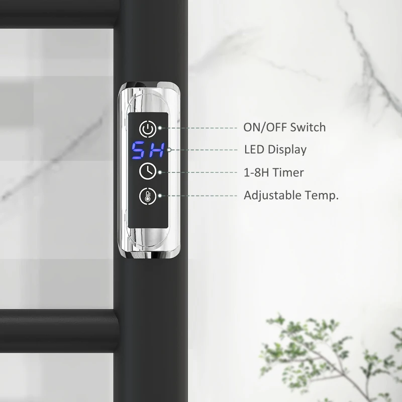 HOMCOM Wall Mounted Heated Towel Rack 10-Bar Electric Towel Warmer with Timer Adjustable Temperature Plug-in