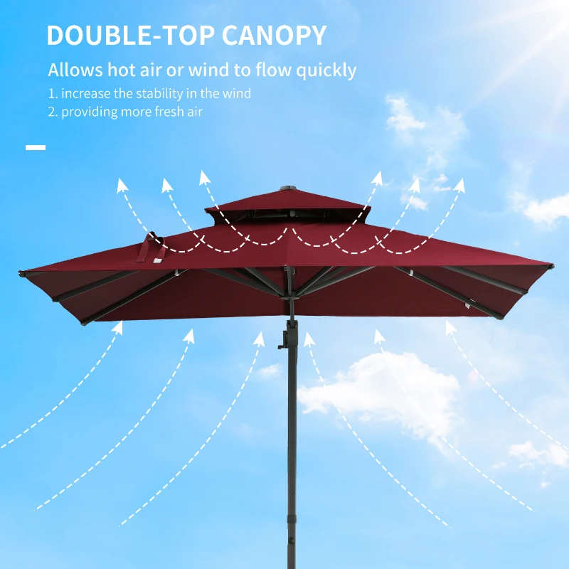 Outsunny 10ft Offset Patio Umbrella, Hanging Cantilever Umbrella, Square Shape, Aluminum Cross Base, Tilt, 360-Degree Rotation, Red