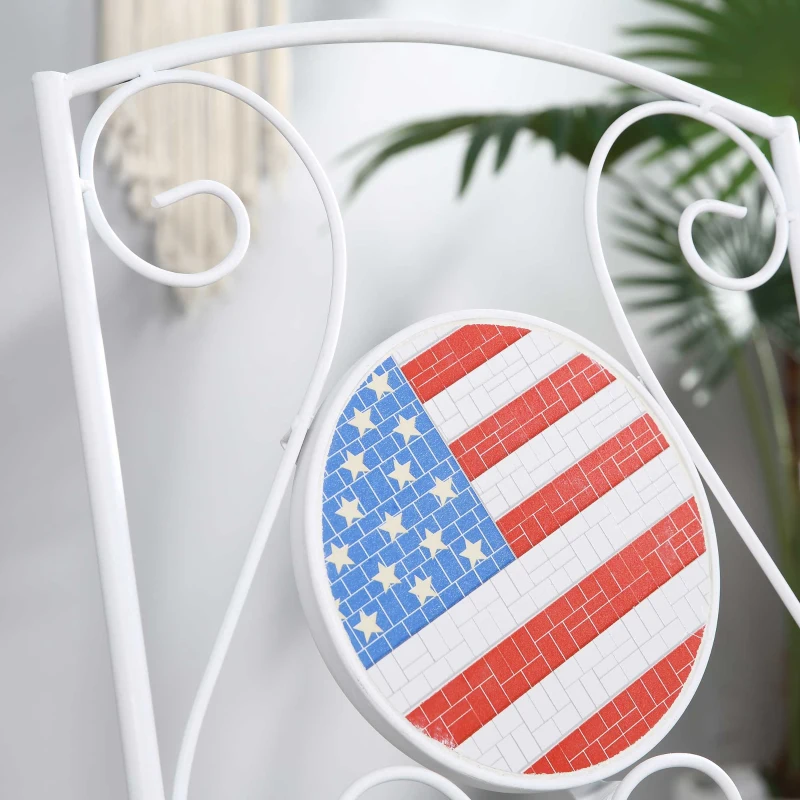 Outsunny 3 Piece Patio Bistro Set, Folding Outdoor Furniture with USA Mosaic Table and Chairs, Portable Metal Frames for 4th of July, Balcony, Backyard, Poolside, Porch, American Flag