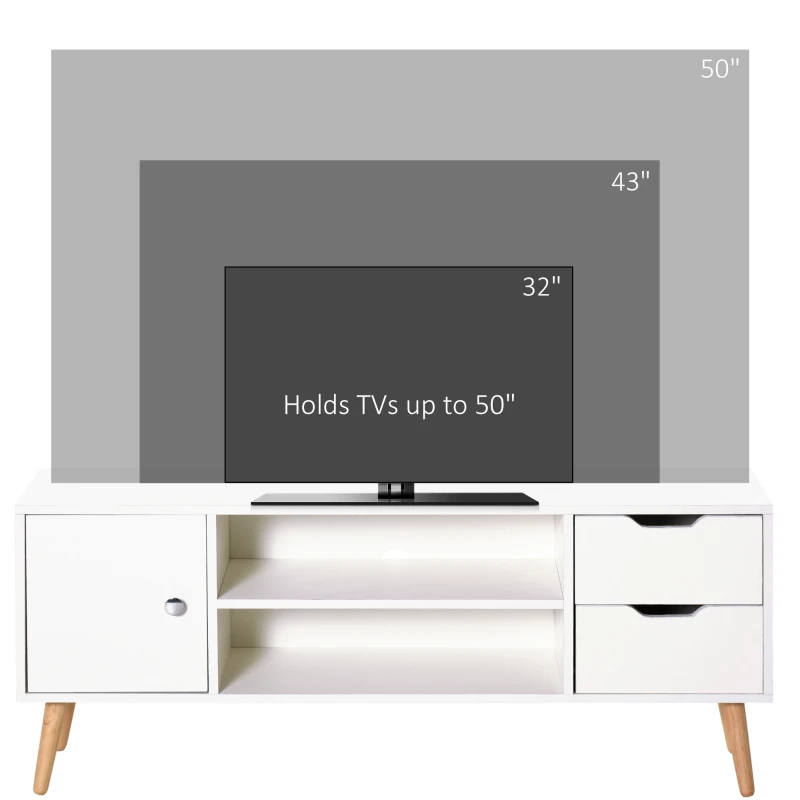 HOMCOM TV Stand for TVs up to 50", TV Cabinet with Shelves, Drawers and Cable Hole, Entertainment Unit for Living Room, White