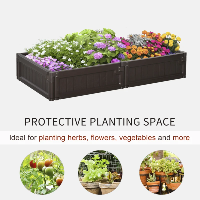 Outsunny 4x2 Raised Garden Bed, Durable Plastic Planter in White, Perfect for Growing Vegetables, Herbs & Flowers