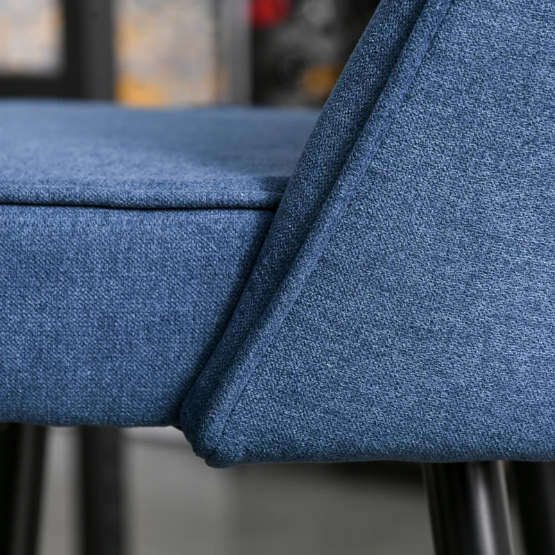 HOMCOM Set of 2 Mid-Back Upholstered Barstools Fabric Bar Chairs with Gold-Capped Steel Legs, Backrest and Footrest, Blue