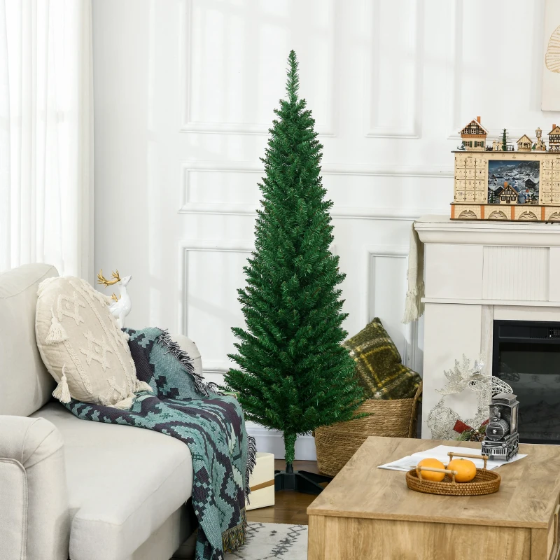 HOMCOM 5FT Decorated Christmas Tree, Pencil Christmas Tree with 294 Realistic Branch Tips and Plastic Stand, Light Green