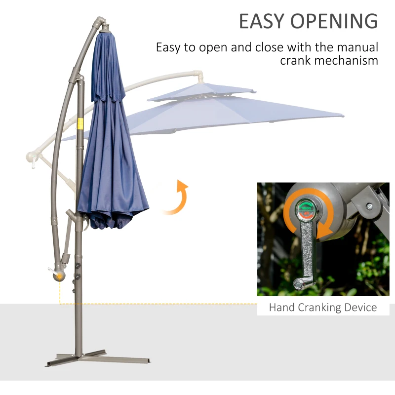 Outsunny 9' 2-Tier Cantilever Umbrella with Crank Handle, Cross Base and 8 Ribs, Garden Patio Offset Umbrella for Backyard, Poolside, and Lawn, Blue