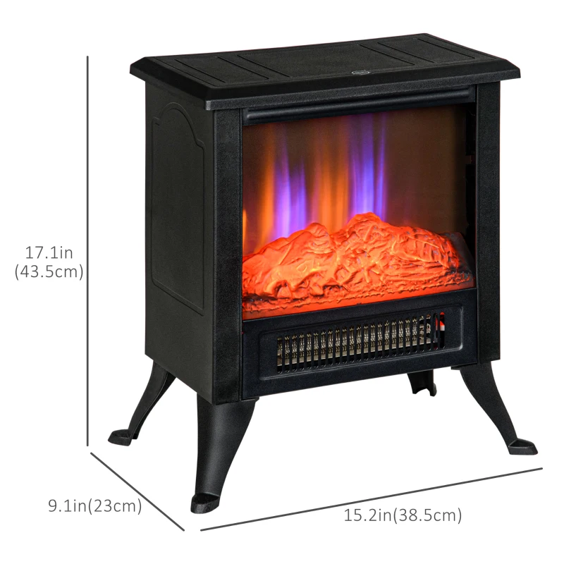 HOMCOM 17" Electric Fireplace Stove with 2 Heating Modes, Freestanding Electric Fireplace Heater with LED Flame, Adjustable Temperature, Overheat Protection, 750W/1500W, Black