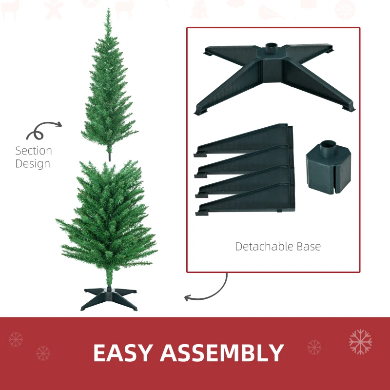 HOMCOM 5FT Decorated Christmas Tree, Pencil Christmas Tree with 294 Realistic Branch Tips and Plastic Stand, Light Green