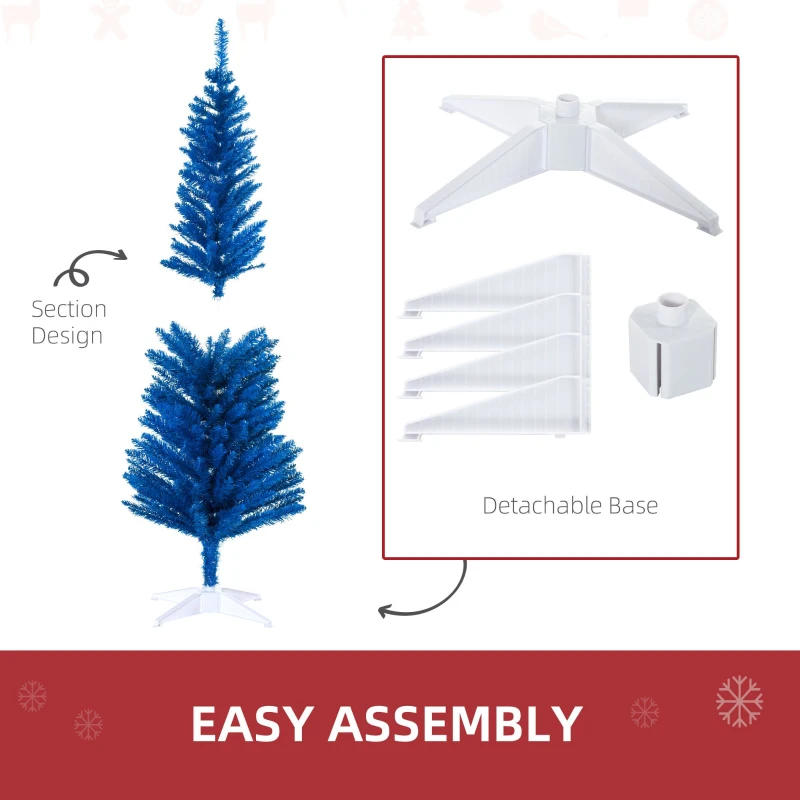 HOMCOM 5FT Decorated Christmas Tree, Pencil Christmas Tree with 294 Realistic Branch Tips and Plastic Stand, Blue