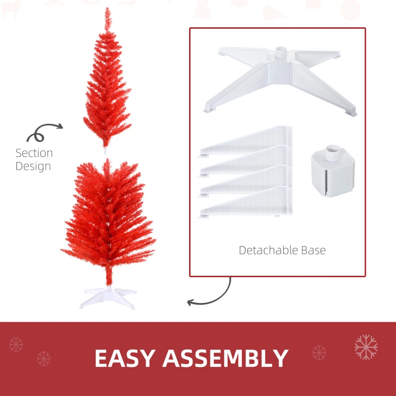HOMCOM 5FT Decorated Christmas Tree, Pencil Christmas Tree with 294 Realistic Branch Tips and Plastic Stand, Red