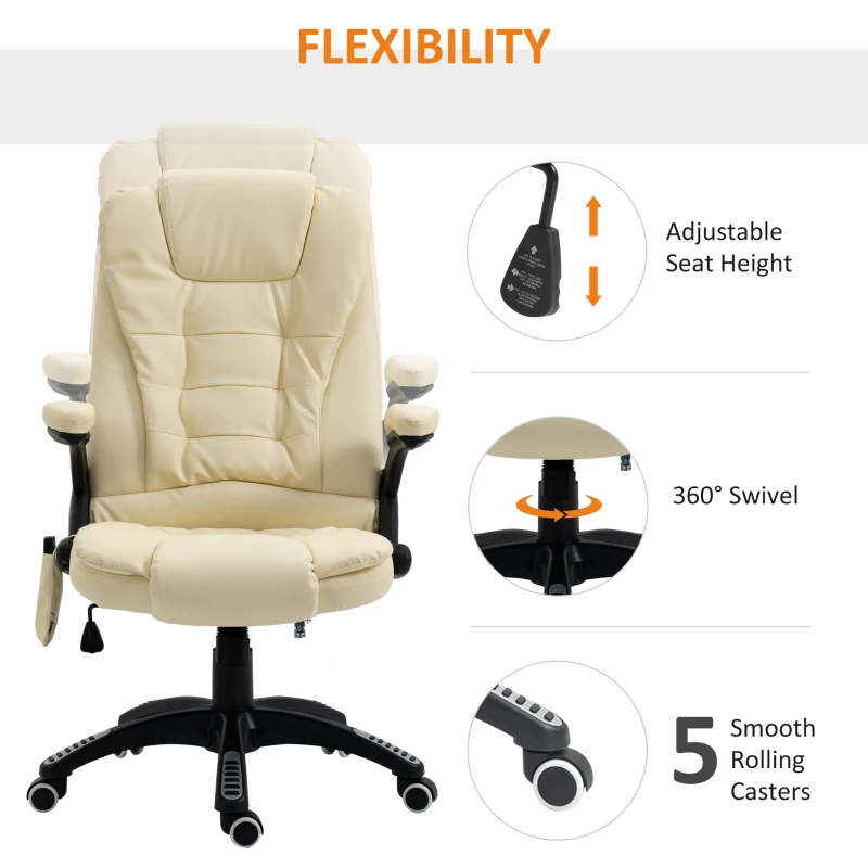 HOMCOM Massage Office Chair, Heated Reclining Computer Chair with 6 Vibration Points, Armrest and Remote, Beige