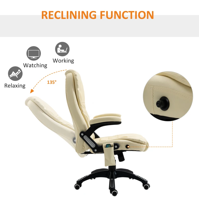 HOMCOM Massage Office Chair, Heated Reclining Computer Chair with 6 Vibration Points, Armrest and Remote, Beige