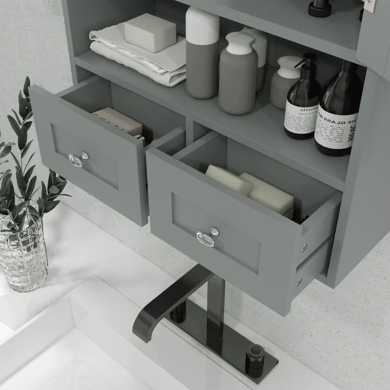 kleankin Bathroom Wall Cabinet, Medicine Cabinet, Over Toilet Storage Cabinet with Shelf and Drawers for Hallway, Living Room, Grey