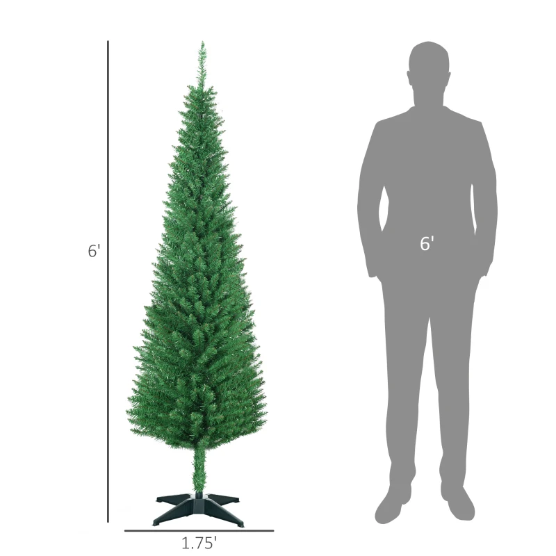 HOMCOM 6FT Decorated Christmas Tree, Pencil Christmas Tree with 390 Realistic Branch Tips and Plastic Stand, Light Green