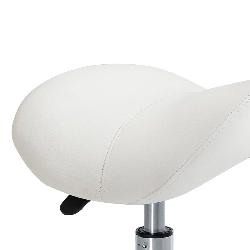 HOMCOM Cosmetic Stool 360° Rotate Height Adjustable Salon Massage Spa Chair Hydraulic Rolling Faux Leather Saddle Stool Mobility, Cream White