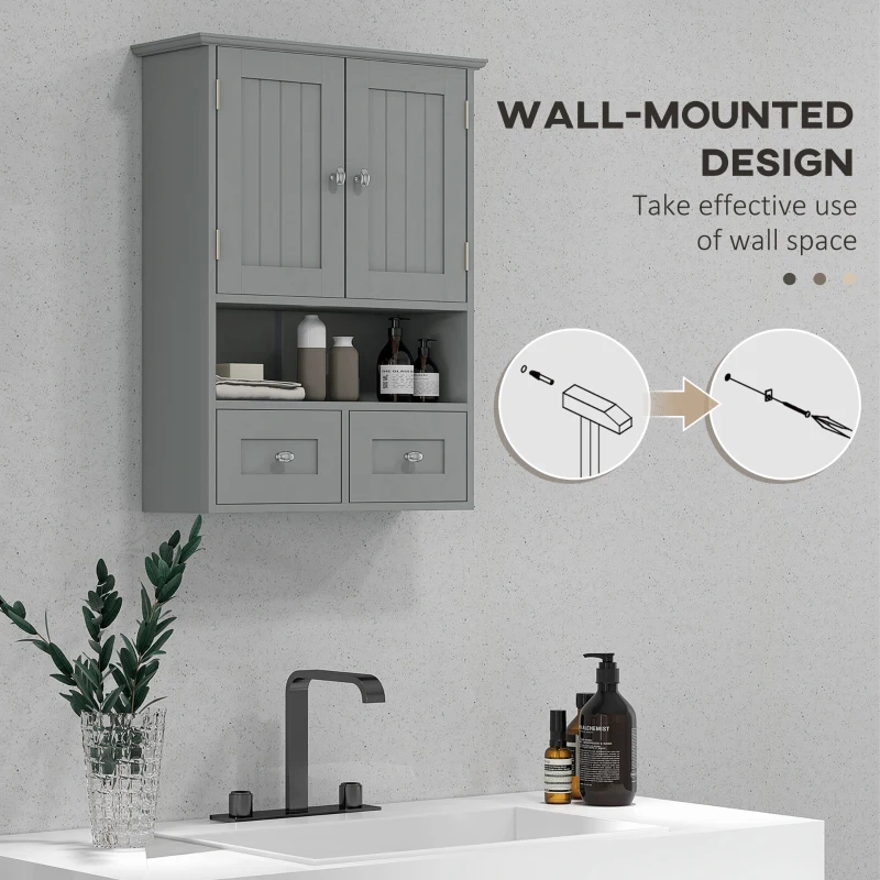 kleankin Bathroom Wall Cabinet, Medicine Cabinet, Over Toilet Storage Cabinet with Shelf and Drawers for Hallway, Living Room, Grey