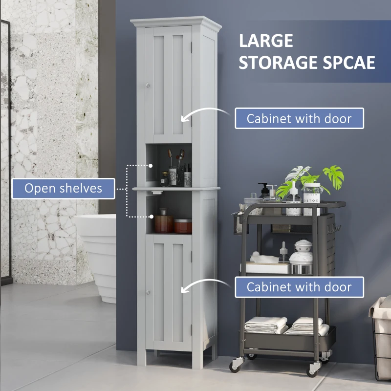 kleankin Bathroom Cabinet, Freestanding Linen Cabinet with Open Shelves, 13.8" x 11.8" x 62.4", Grey