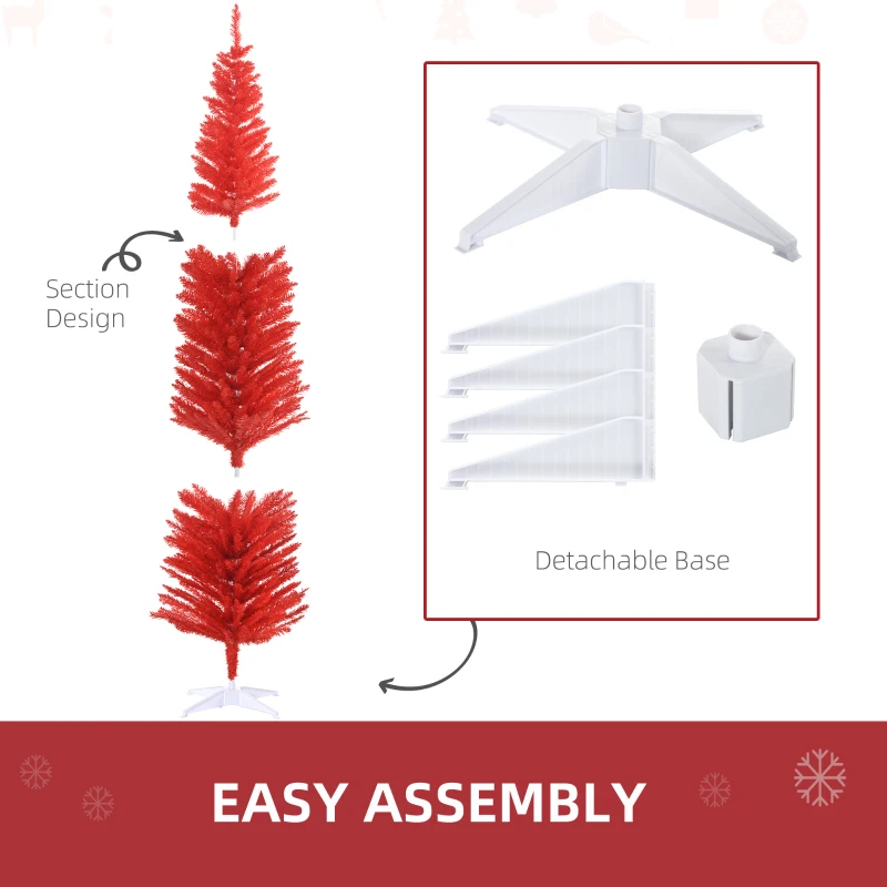 HOMCOM 7FT Decorated Christmas Tree, Pencil Christmas Tree with 499 Realistic Branch Tips and Plastic Stand, Red
