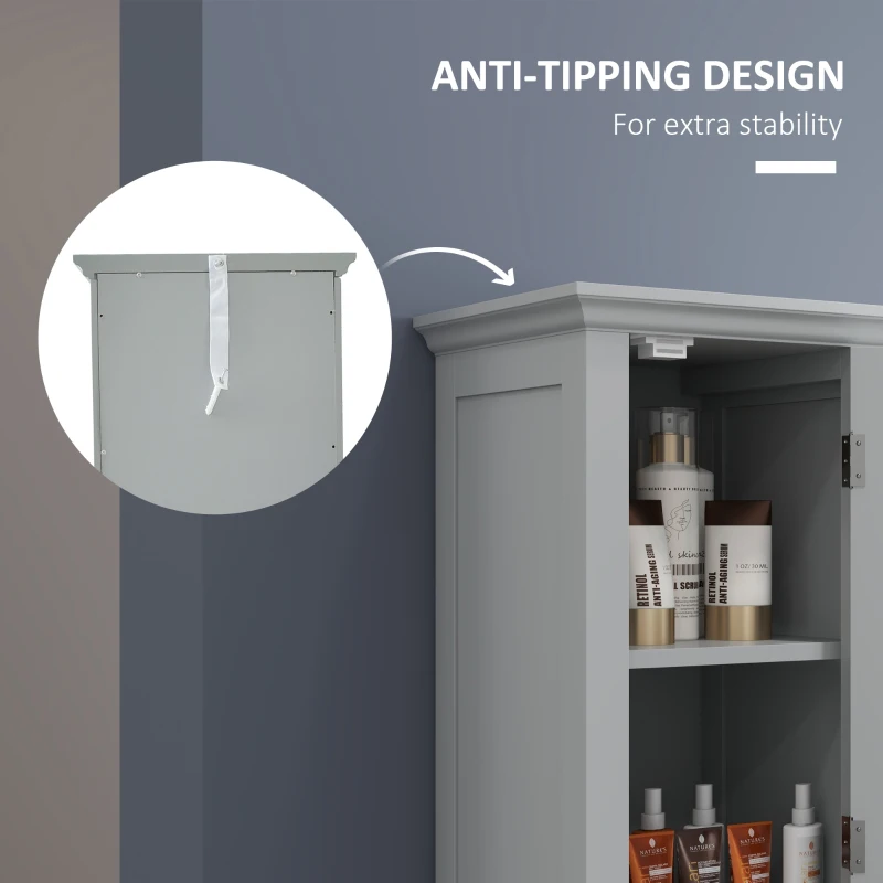 kleankin Bathroom Cabinet, Freestanding Linen Cabinet with Open Shelves, 13.8" x 11.8" x 62.4", Grey