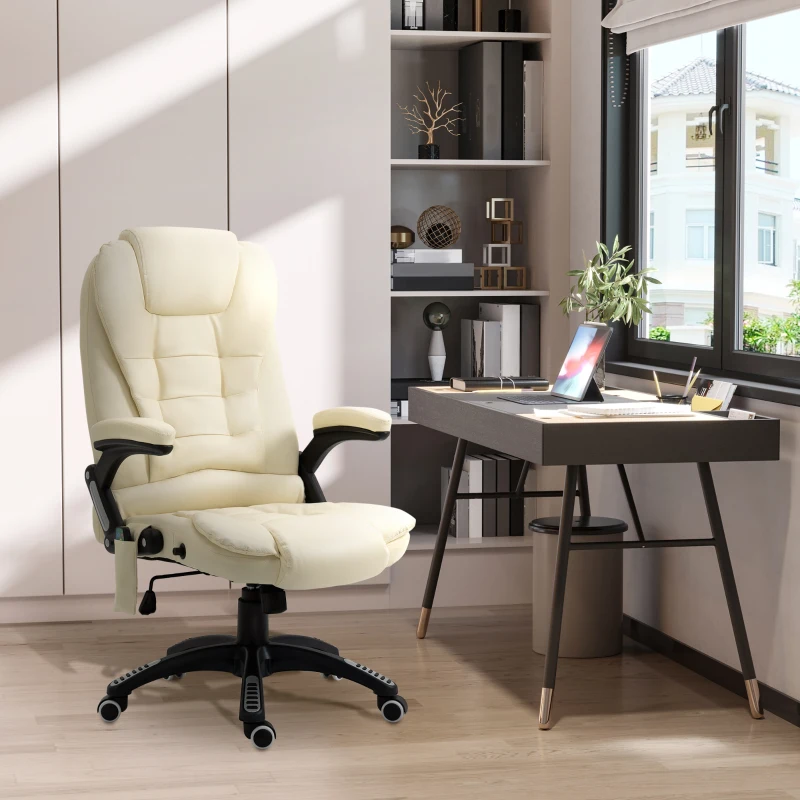 HOMCOM Massage Office Chair, Heated Reclining Computer Chair with 6 Vibration Points, Armrest and Remote, Beige