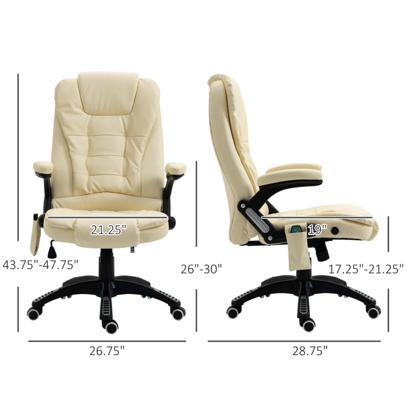 HOMCOM Massage Office Chair, Heated Reclining Computer Chair with 6 Vibration Points, Armrest and Remote, Beige