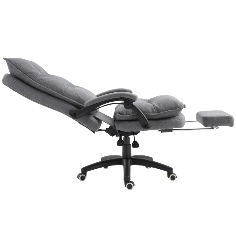 Vinsetto 360° Swivel Executive Home Office Chair Adjustable Height Linen Style Fabric Recliner with Retractable Footrest and Double Padding, Gray