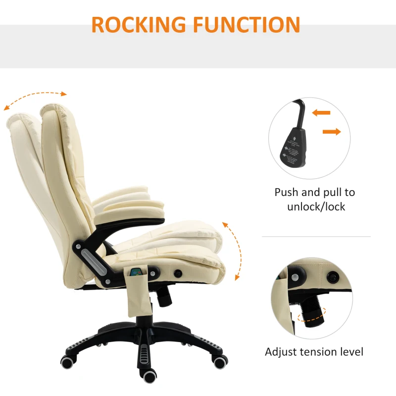 HOMCOM Massage Office Chair, Heated Reclining Computer Chair with 6 Vibration Points, Armrest and Remote, Beige