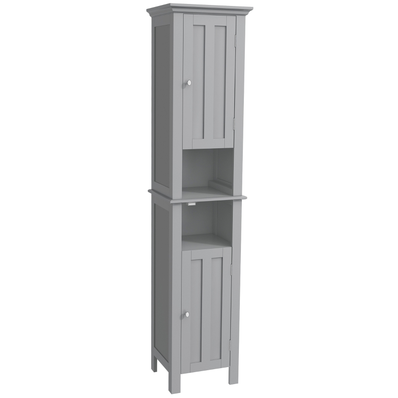 kleankin Bathroom Cabinet, Freestanding Linen Cabinet with Open Shelves, 13.8" x 11.8" x 62.4", Grey