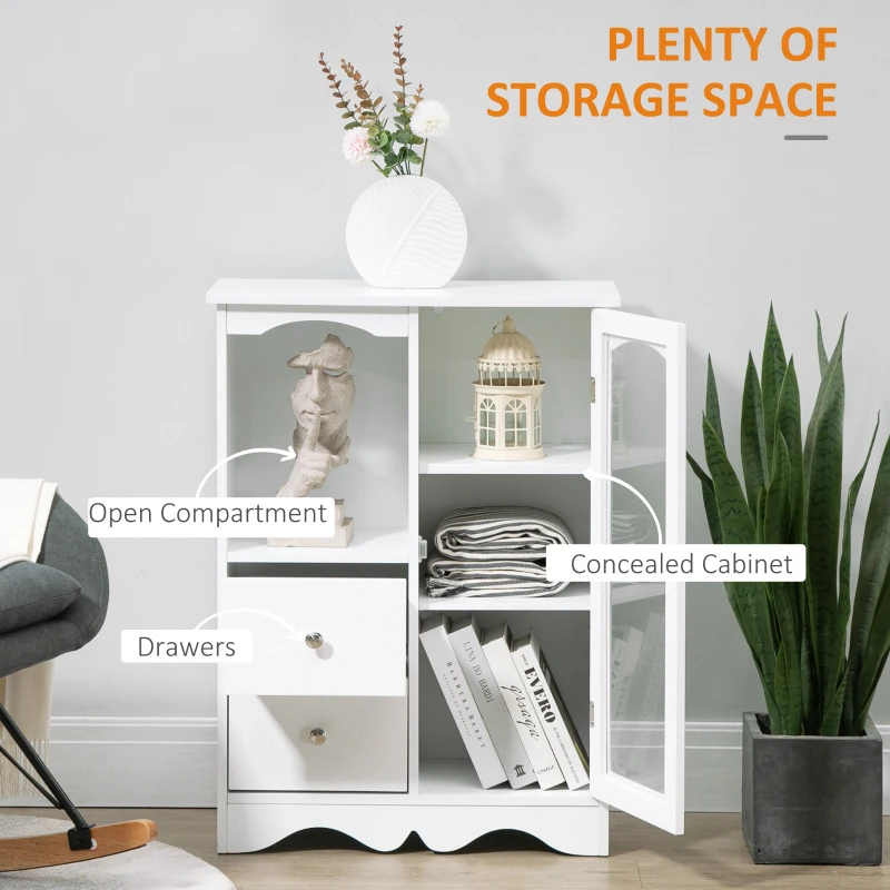 HOMCOM Bathroom Cabinet, Floor Standing Accent Cabinet with Glass Door & Storage Drawers for Living Room, White