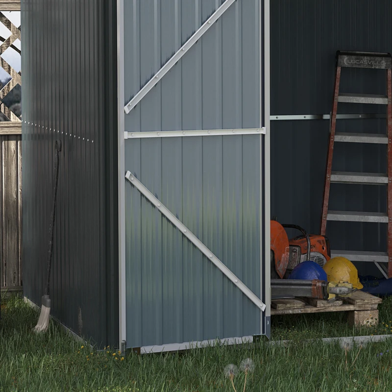 Outsunny 11' x 6' Storage Shed w/ Lockable Door, Galvanized Metal Utility Outdoor Shed for Backyard, Bike, Patio, Dark Gray