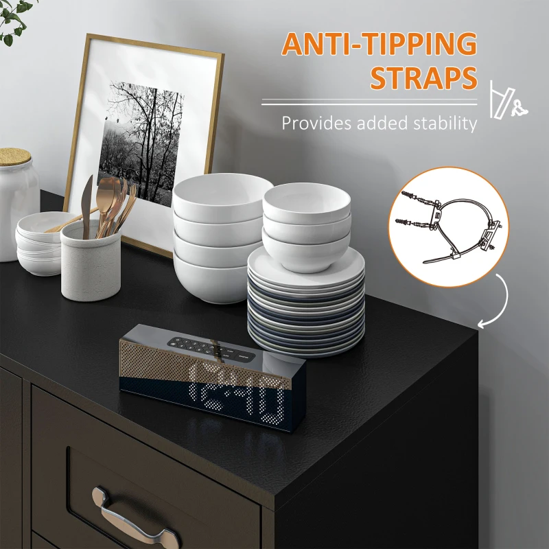 HOMCOM Modern Sideboard Buffet Cabinet with 4 Drawers and 2 Beadboard Doors, Kitchen Storage Cabinet, Black