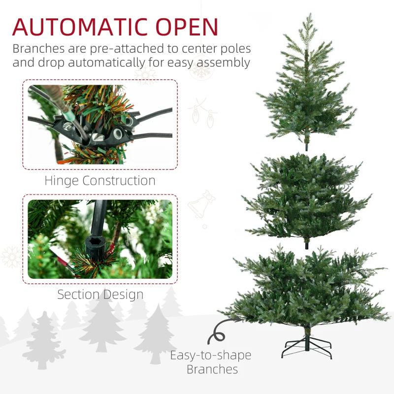 HOMCOM 7.5' Artificial Wide Christmas Tree Holiday Décor, with Easy-to-Shape Branches, Auto Open, Steel Base, Green