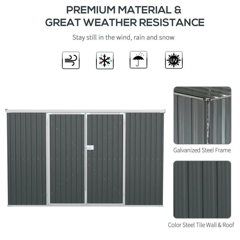 Outsunny 11' x 6' Storage Shed w/ Lockable Door, Galvanized Metal Utility Outdoor Shed for Backyard, Bike, Patio, Dark Gray
