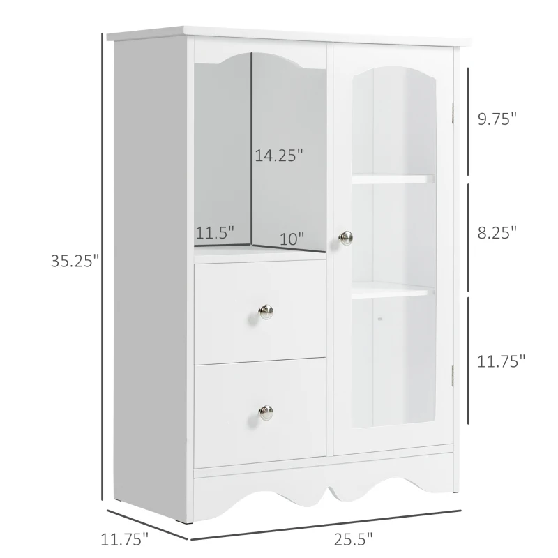 HOMCOM Bathroom Cabinet, Floor Standing Accent Cabinet with Glass Door & Storage Drawers for Living Room, White