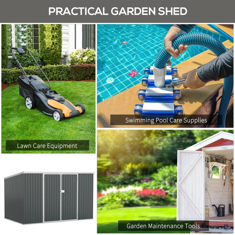 Outsunny 11' x 6' Storage Shed w/ Lockable Door, Galvanized Metal Utility Outdoor Shed for Backyard, Bike, Patio, Dark Gray