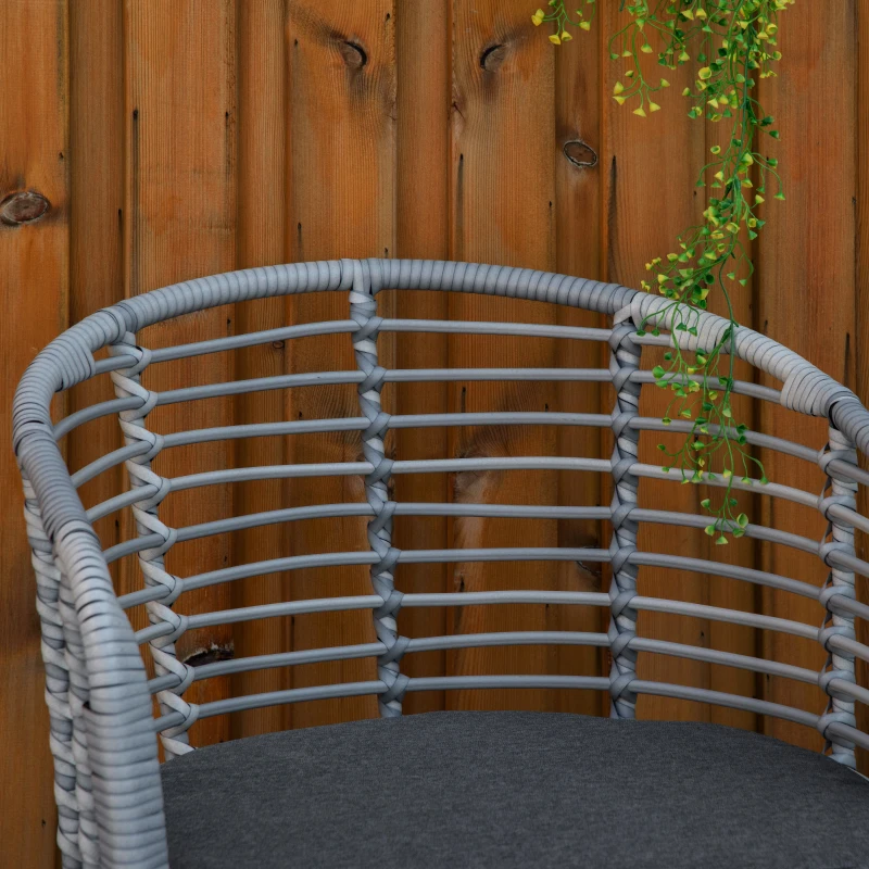 Outsunny 3 Piece Patio Bistro Set, PE Rattan with Cushioned Barrel Chairs & Glass Coffee Table, Conversation Set, Mixed Gray